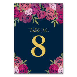 ピンクと紫のフローラ葉バラブルー結婚ズ テーブルナンバー