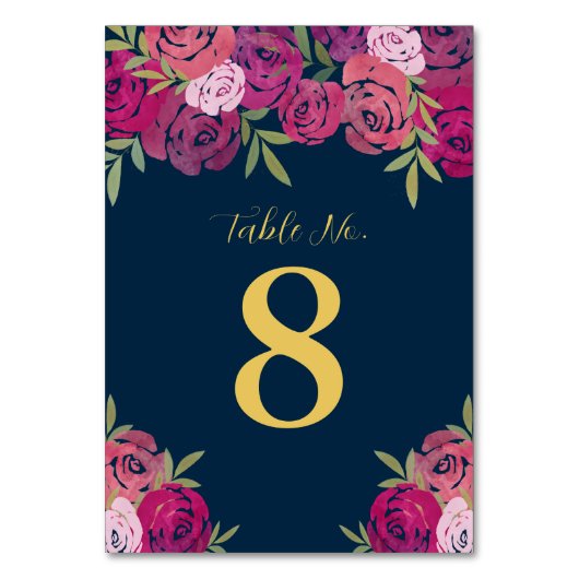 ピンクと紫のフローラ葉バラブルー結婚ズ テーブルナンバー (正面)