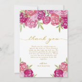 ピンクと紫のフローラ葉バラホワイト結婚ズ サンキューカード (正面)