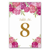 ピンクと紫のフローラ葉バラホワイト結婚ズ テーブルナンバー (裏面)