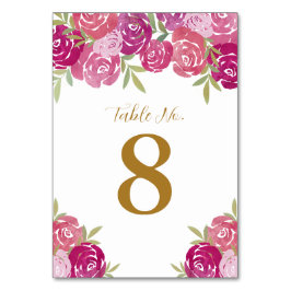 ピンクと紫のフローラ葉バラホワイト結婚ズ テーブルナンバー