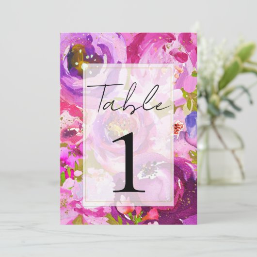 ピンクと紫のフローラ表鮮やか数のポップ 招待状 (スタンド正面)
