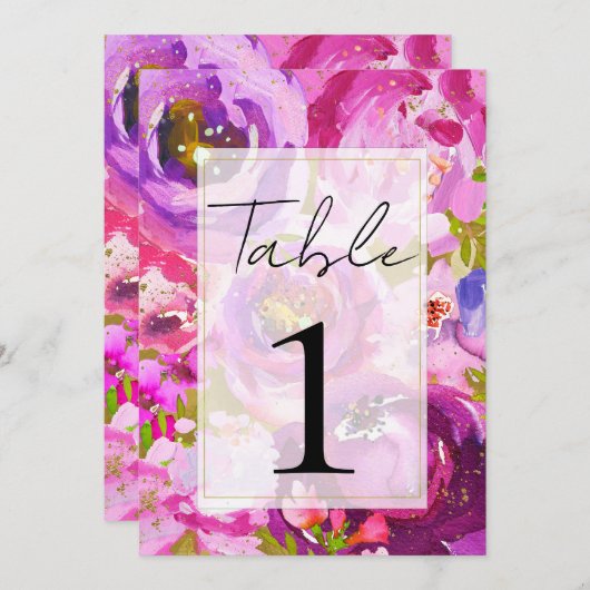 ピンクと紫のフローラ表鮮やか数のポップ 招待状 (正面/裏面)