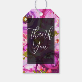 ピンクと紫のフローラ鮮やかのポップ結婚 ギフトタグ