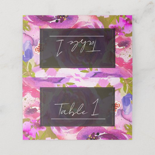 ピンクと紫のフローラ鮮やかのポップ結婚 プレイスカード (外部開封)