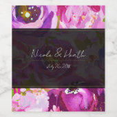 ピンクと紫のフローラ鮮やかのポップ結婚 ワインラベル (シングルラベル)