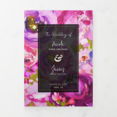 ピンクと紫のフローラ鮮やかのポップ結婚 三つ折り招待状 (カバー)