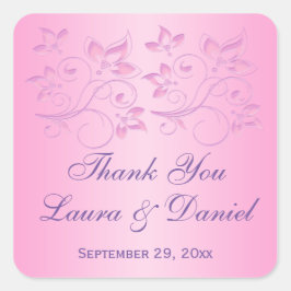 ピンクと紫のフローラ1.5インチ結婚式の引き出物シール スクエアシール