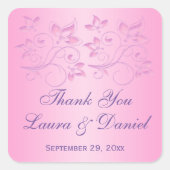 ピンクと紫のフローラ1.5インチ結婚式の引き出物シール スクエアシール (正面)