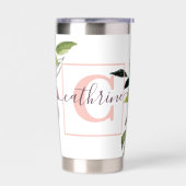 ピンクと紫のフローラ パーソナライズされた 保温保冷タンブラー (左面)