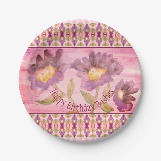 ピンクと紫のフローラ ペーパープレート (正面)
