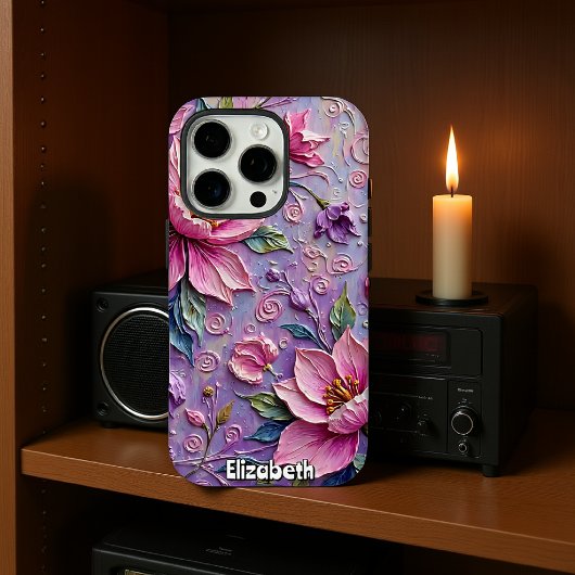 ピンクと紫のフローラ iPhoneケース