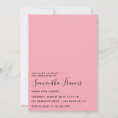 ピンクと紫のブロンドのバルーンガール卒業 招待状 (裏面)