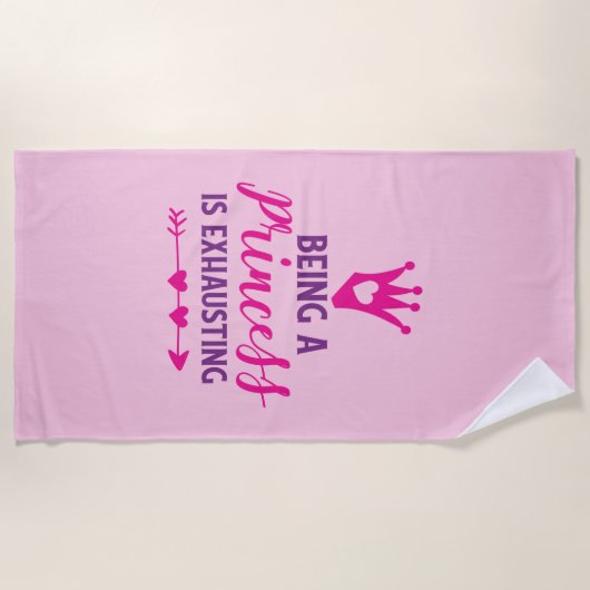 ピンクと紫のプリンセスが疲れる ビーチタオル (正面)