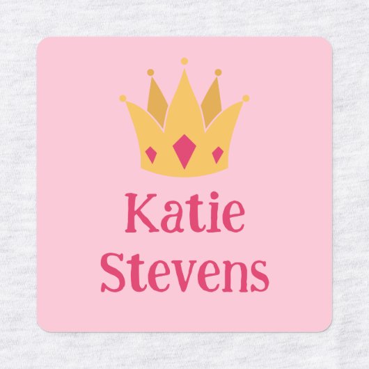 ピンクと紫のプリンセスクラウンガーリー追加の名前 ラベル (デザイン2)