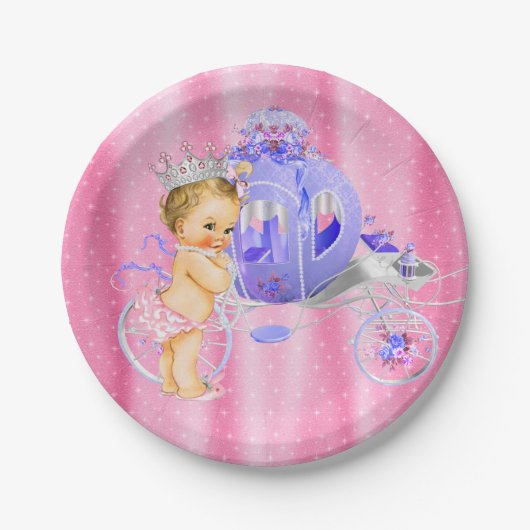 ピンクと紫のプリンセスベビーシャワー ペーパープレート (正面)