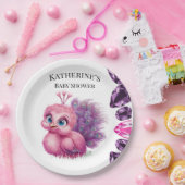 ピンクと紫のベビーピーコックベビーシャワー ペーパープレート (パーティー)