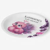 ピンクと紫のベビーピーコックベビーシャワー ペーパープレート (アングル)