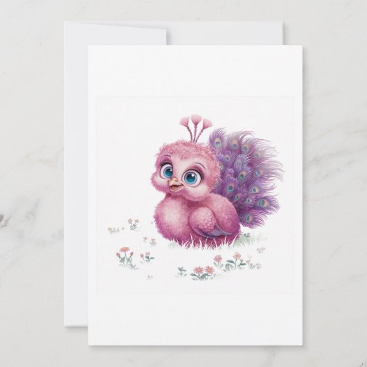 ピンクと紫のベビーピーコックベビーシャワー 招待状 (裏面)