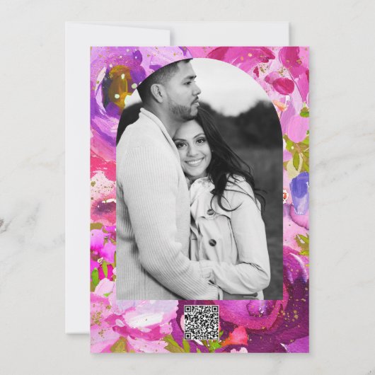 ピンクと紫のポップのフローラ鮮やかありがとう 招待状 (裏面)