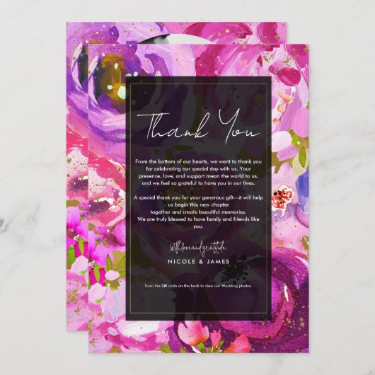 ピンクと紫のポップのフローラ鮮やかありがとう 招待状 (正面/裏面)