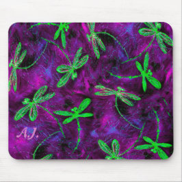 ピンクと紫のマウスパッドにライムグリーントンボ マウスパッド