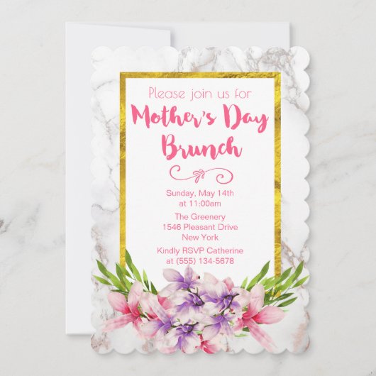 ピンクと紫のマグノリアス母の日ブランチ 招待状 (正面)