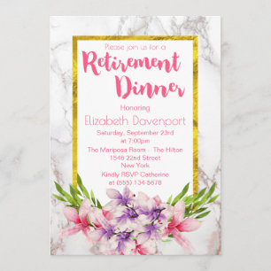 ピンクと紫のマグノリアス退職夕食 招待状