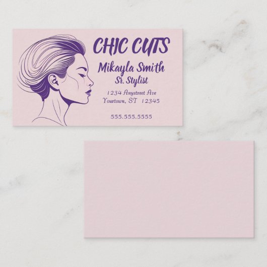 ピンクと紫のミニマルスケッチの女性の頭 名刺 (正面/裏面)