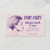 ピンクと紫のミニマルスケッチの女性の頭 名刺 (正面)
