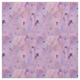 ピンクと紫のユニコーンとスターデザイン- ファブリック