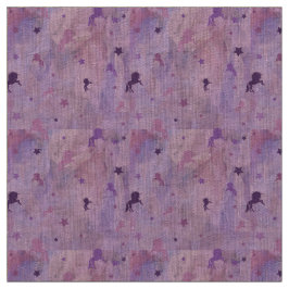 ピンクと紫のユニコーンとスターデザイン- ファブリック