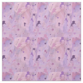 ピンクと紫のユニコーンとスターデザイン- ファブリック