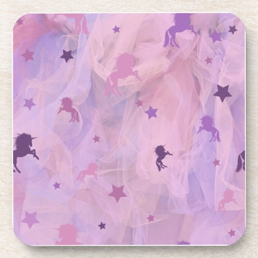 ピンクと紫のユニコーンとスターデザイン – 女の子squ コースター (正面)