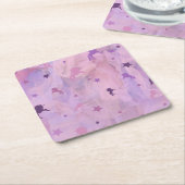 ピンクと紫のユニコーンとスターデザイン – 女の子squ スクエアペーパーコースター (アングル)