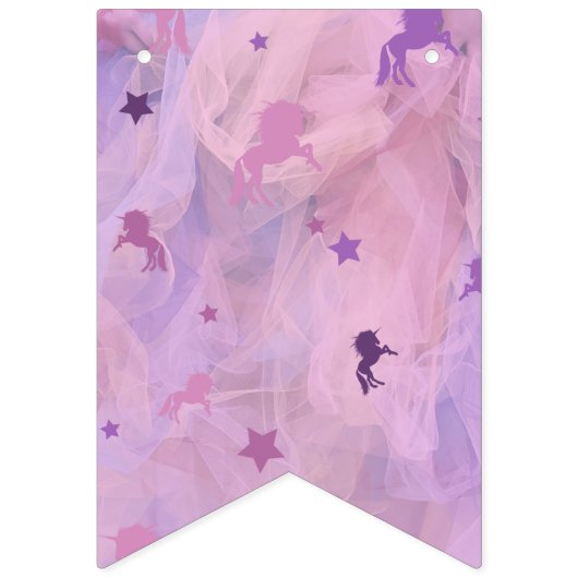 ピンクと紫のユニコーンとスターデザイン – 女の子squ バンティングフラッグ (第3の旗)