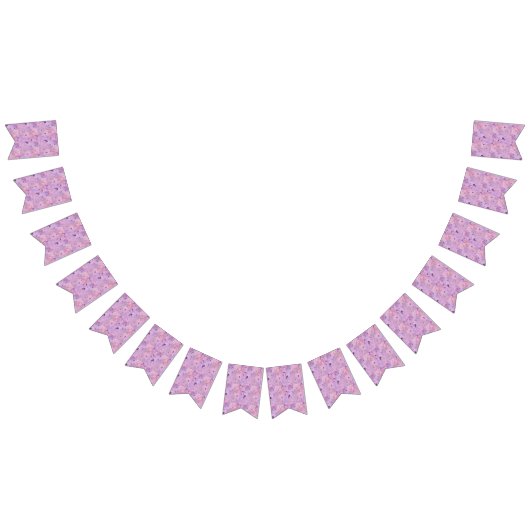 ピンクと紫のユニコーンと星模様 バンティングフラッグ (全)