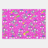 ピンクと紫のユニコーンの包装紙セット ラッピングペーパーシート (正面3)