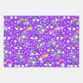 ピンクと紫のユニコーンの包装紙セット ラッピングペーパーシート (正面2)