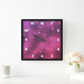 ピンクと紫のライきらめくト《写真》ぼけ味パターン スクエア壁時計 (ホーム)