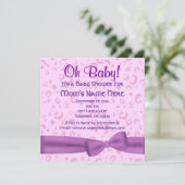 ピンクと紫のレオパード·ボウ·フェイクベビー·ガール·シャワー 招待状 (スタンド正面)