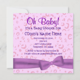 ピンクと紫のレオパード·ボウ·フェイクベビー·ガール·シャワー 招待状