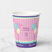 ピンクと紫のレトロスタイル誕生日紙カップ 紙コップ (裏面)