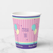 ピンクと紫のレトロスタイル誕生日紙カップ 紙コップ (正面)