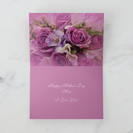 ピンクと紫のローズブーケ母の日カード カード (内部)