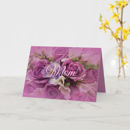 ピンクと紫のローズブーケ母の日カード カード (黄色い花)