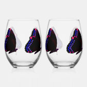 ピンクと紫のワインガラスセットを持つ黒い蝶 ステムなしワイングラス (右)