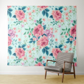 ピンクと紫のヴィンテージの花模様 タペストリー (インサイチュ(横))