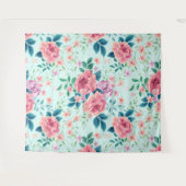 ピンクと紫のヴィンテージの花模様 タペストリー (正面(横))