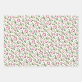 ピンクと紫のヴィンテージチューリップ ラッピングペーパーシート (正面3)